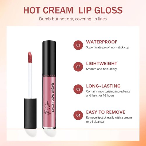 2PCS Cream Lip Gloss, Sexy Women Lipstick, Moisturising Liquid Lipstick, Non-Fading, Non-Stick to Cup, Non-Stick to Cup, 2024 New Waterproof Lip Gloss, Vivid Colorful Lipgloss Women Makeup