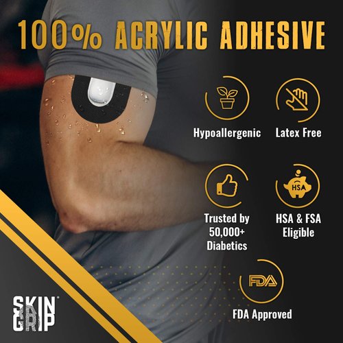 Skin Grip CGM Patches for Insulet Omnipod (20-Pack), Waterproof & Sweatproof for 10-14 Days, Pre-Cut Adhesive Tape, Continuous Glucose Monitor Protection(Black)