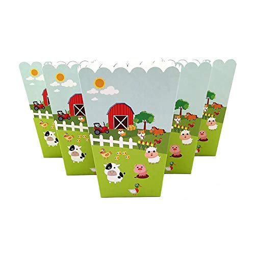 24 Piece Popcorn Box for Kids Children Farm Animals Birthday Party, Cake Treat Gift Box Candy Cookie Containers Goodie Bag, Baby Shower Party Decoration Favors Supplies