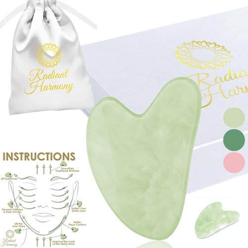 Radiant Harmony Jade Gua Sha Stone - Safe Guasha Tool For Face, Giftable, Authentic & Travel Friendly w/Instructions