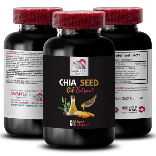 Raw oil - CHIA SEED OIL EXTRACT - Skin conditioner, Smooth feel, Lightweight texture, Deep hydration, Hair hydration, Glow oil, Softening oil, Pure extract, Non-greasy oil 3 Bottle 180 Capsules