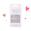 24 PCS Press on Nails, Short Square Silver Gradient French Gel Nail Fake Nails, Glue On Nails Kit, Reusable Pink False Nails with Mini Nail File for Women, Silver Gradient French