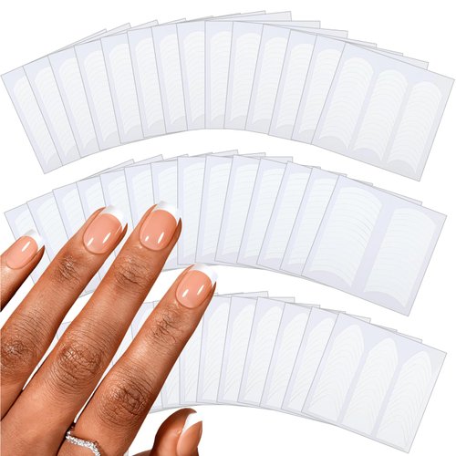 1596 Pieces（42 Sheets）French Tip Nail Stickers Moon V-Shaped Nail Guides 3 Design Self Adhesive French Manicure Nail Art Stickers French Nail Strips for DIY Decoration Stencil Tools Kits