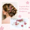 Cinaci 18 Pieces Bridal Wedding Party Prom Pearl Rhinestone Rose Red Flower Hair Side Combs Slides+U-shaped Flower Hair Pins+Twist Spiral Hairpins Floral Headpieces for Brides Bridesmaids Women Girls
