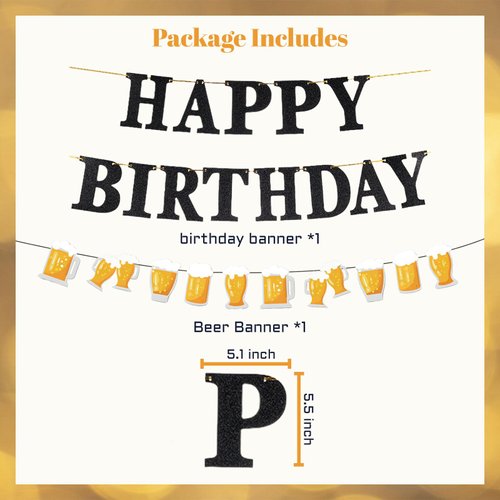 ZHENGYE Black Gold Birthday Party Decorations Set Beer Happy Birthday Party Banner Beer Balloons Latex Balloon Beer Themed Party Men Women Birthday Party Decorations Supplies