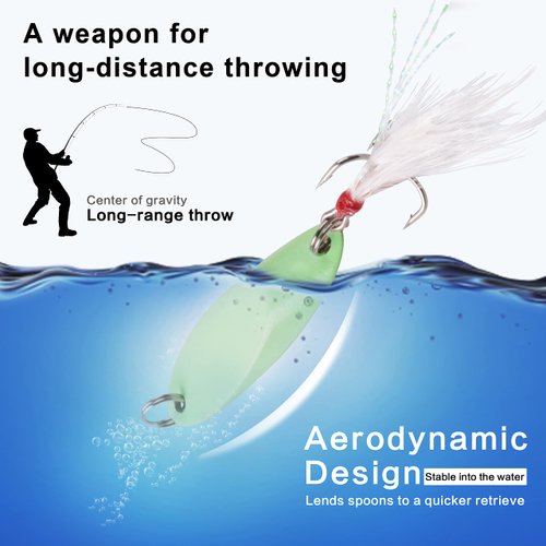 Fishing Spoons Lures Spoons Metal Jigs - 6PCS Luminescent Saltwater Jigging Bait Spoon with Treble Hook Hard Micro Bass Walleyes Trout Salmon Baits 0.18oz