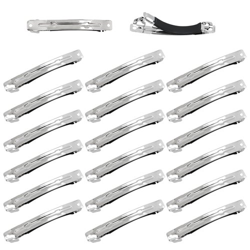 Dizila 20 Pieces 8cm/3" Plain Blank DIY Craft Project Silver Metal French Hair Barrettes with Strong Hold Snap Hair Clips Accessories for Women Girls Teens