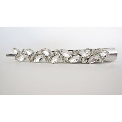 Generic Silver alligator hair claw clip with clusters of clear crystals (Length: 6)