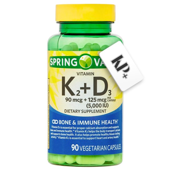 Vitamin K2 D3, Vitamin D3 K2,K2 90mcg, D3 125mcg, 90 Vegetarian Capsules + (KPplus Sticker)