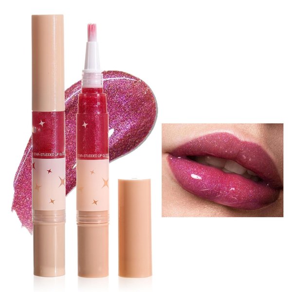 MIESCHER Red Glitter Lip Gloss Long Lasting Pearl Shimmer Lipstick Diamond Metallic Lip Gloss Plumps Moisturizing Intense Pigment Lip Color Shiny Non-Stick Lip Gloss Lips Makeup(2# SERENDIPITY BERRY)