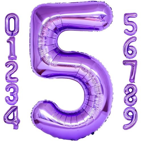 Purple Number 5 Balloons, 40 Inch Giant Number Balloons Foil Mylar Helium Purple Number 5 Balloons for 5th Birthday Party Supplies Anniversary Event Celebration Decorations