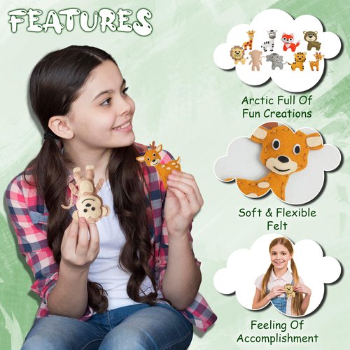 MOMOTOYS Sewing Kit for Kids, Fun & Educational Wild Animals Sew Craft Set for Boys and Girls Ages 8-12, Complete Beginner Sewing Kit with Felt Plushie for Creative DIY Projects