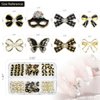 qiipii 36Pcs Elegant Cute Charms for Nails Bow Butterfly Mask Luxury Kawaii Charms Black White Nail Rhinestones Pearls Charms 3D Alloy Nail Gems Cute Nail Art Supplies for Acrylic Nails DIY Crafts