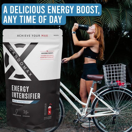 CardoMax Energy Intensifier - Liquid Energy Boosting Water Flavoring with 200mg Caffeine, BCAA, 100% Vitamin B12, B6, B3, Keto-Friendly, Vegan, Sugar-Free, No Calories (Blue Raspberry Flavor)