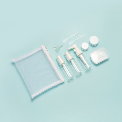 KISMETICS Travel Essestials 9 Piece Travel Kit, TSA Airline Carry-on Approved Size, Travel Bottles, Pill Case and Toiletry Bag Kit