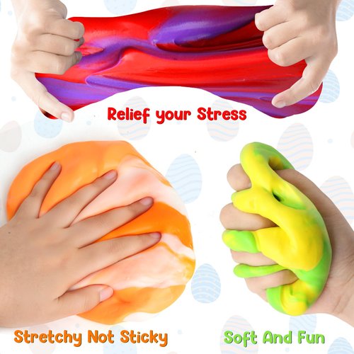 12 Pack Easter Basket Stuffers Fillers Butter Slime Kit, Easter Eggs Stress Relief Non-Sticky Slime Toys for Kids Easter Egg Hunt Surprise Easter Basket Fillers Party Favors for Boys and Girls