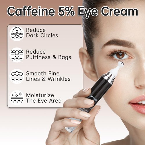 Caffeine Eye Cream for Puffiness & Dark Circles, Under Eye Cream for Puffy Eyes, Eye Bags & Wrinkles, 1 PCS Anti Aging Eye Serum with Under Eye Roller, Reduces Fine Lines & Moisturize Skin.