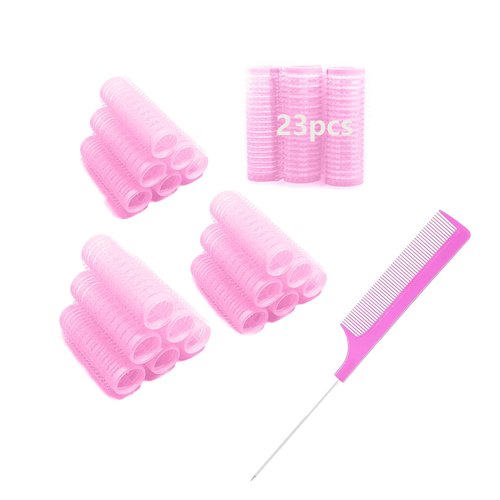 MOODKEY 24PCS Self Grip Small Hair Curlers Set Nylon Hair Rollers, Heatless Pro Salon Hairdressing Curler Tools for Women, Medium Short Hair (0.8in, Pink)
