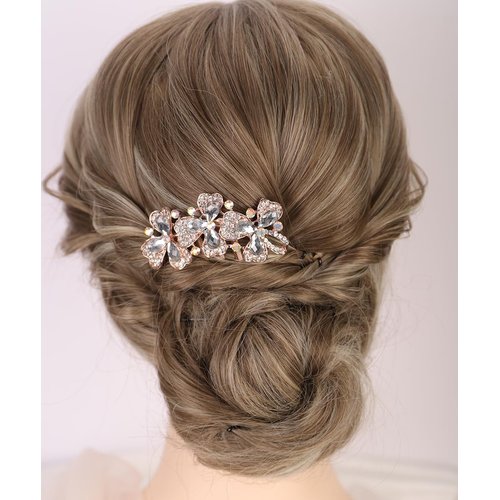 Chargances Bridal Flower Rhinestone French Hair Comb Sparkly Crystal Inlaid Hair Combs with Long Teeth Wedding Hair Accessories for Women