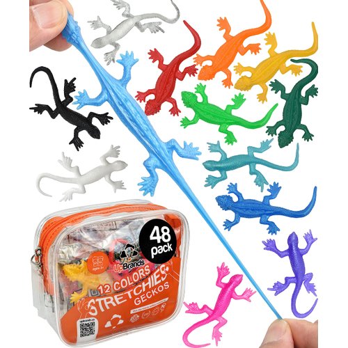 UpBrands 48 Super Stretchy Lizard Toys 3" Bulk Set, 12 Colors, Gecko Kit for Birthday Party Favors for Kids, Goodie Bags, Easter Egg Basket Stuffers, Pinata Filler, Classroom Prizes