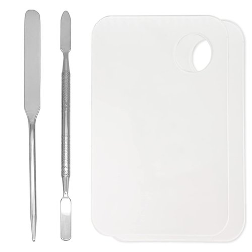 Stainless Steel Foundation Spatula with Makeup Mixing Palette, Foundation Makeup Tray Acrylic Makeup Palette Cosmetic Nail Art Color Mixing Tool Make Up Spatula, Pack of 4