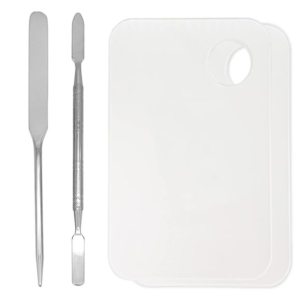 Stainless Steel Foundation Spatula with Makeup Mixing Palette, Foundation Makeup Tray Acrylic Makeup Palette Cosmetic Nail Art Color Mixing Tool Make Up Spatula, Pack of 4