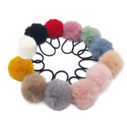 12 Pack Fluffy Ball Hair Ties for Ponytail Holders, Cute Elastic Pom Pom Ball Hair Band Hair Rope Christmas (12 Color)