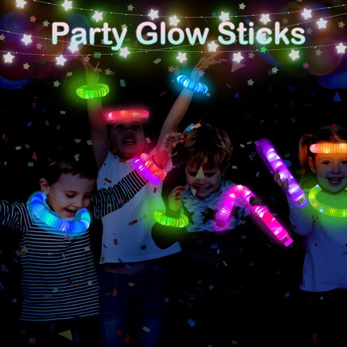 Glow Sticks Party Pack 12 PCS-Glow in Dark Party Favor Supplies for Kids,Light Up Glow Necklaces Bracelets Accessories for Toddlers,Neon Party Decorations for Valentines Mardi Gras Birthday Camping