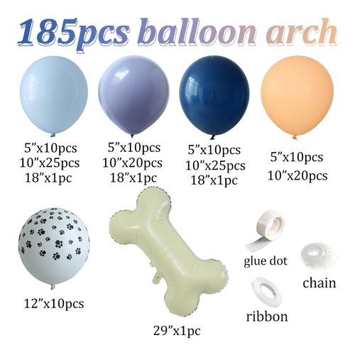 147 Pcs Blue Birthday Party Decorations, Haze Gray Nude Navy Blue Dog Paw Balloons Arch Garland Kit with Bone Foil Balloons for Boys Girls Baby Shower Blue Puppy Theme Birthday Party Supplies