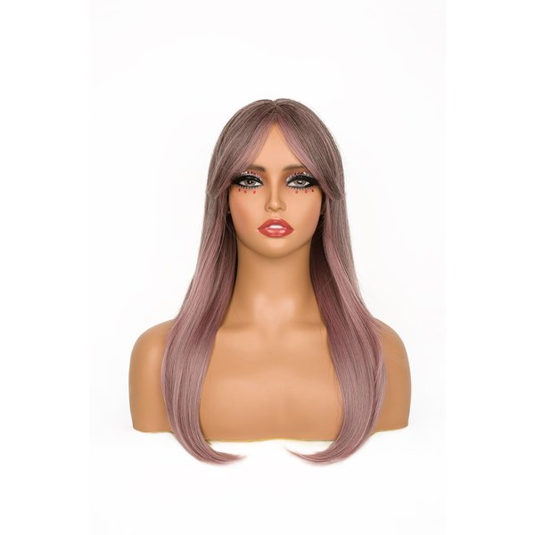 sechnall 22 Inch Mary Sue red Long Straight Wigs with Bangs Synthetic Heat Resistant Wigs Layered Wigs for girls Natural Touch Adjustable Cap Perfect for Parties Cosplay Daily Use wigs for women