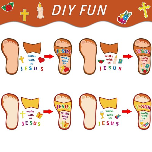 Qyeahkj 32 Sets Sunday School Crafts for Kids Jesus Sticker, Religious Jesus Walks with Us DIY Christian Easter Craft Kit for 4 8 10 Toddlers Preschool Home Classroom Activities