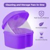 Denture Soaking Cup Dental Retainer Case Cleaning with Strainer Basket, Orthodontic Bath Box Mouthguard Storage Holder - Leak Proof and Lid Waterproof - Purple