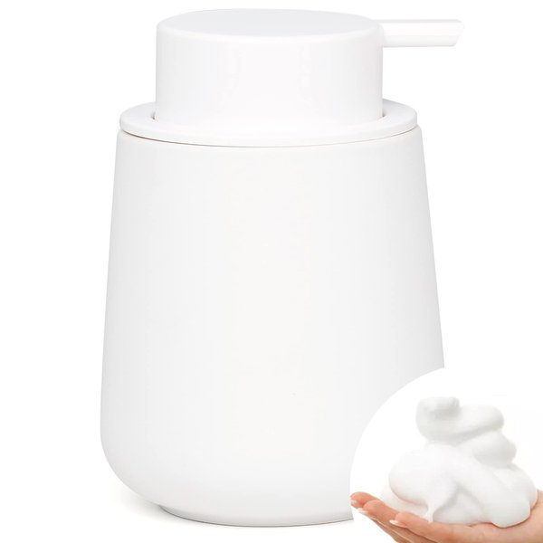 BosilunLife Foam Hand Soap Dispenser - 12 oz Bathroom Lotion Hand Pump Dispenser White Foaming Soap Dispenser Ceramic Dish Liquid Dispenser for Kitchen Hand Wash Dispenser (Rubber Paint)