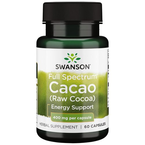 Swanson Full Spectrum Cacao (Raw Cocoa) - Herbal Supplement Promoting Mild Energy Support - Traditional Whole Fruit Formula - (60 Capsules, 400mg Each)