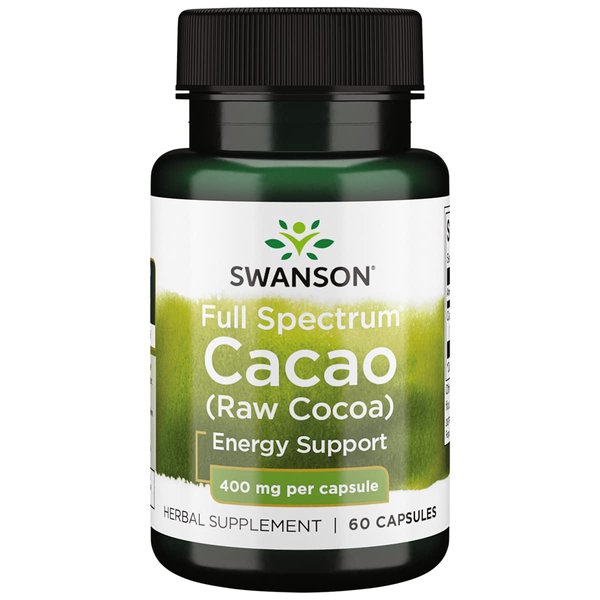 Swanson Full Spectrum Cacao (Raw Cocoa) - Herbal Supplement Promoting Mild Energy Support - Traditional Whole Fruit Formula - (60 Capsules, 400mg Each)
