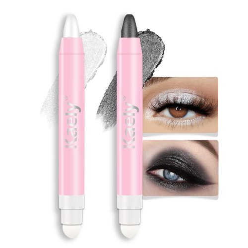evpct Kaely 2Pcs Cream Eye Shadow Brightener Sticks Set for Eyes Waterproof, Pearl White & Pearl Black Shimmer Cream Eyeshadow Applicator Stick Pigmented Eye Makeup sombras en crema para ojos 01+03