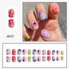 Summer Fake Nails Short Square Press on Nails SWEKKE Full Cover Coral Seaweed Starfish Jellyfish Tail False Nails with Sea Theme Designs Glossy Glue on Nails Cute Acrylic Nails for Women Girls 24Pcs