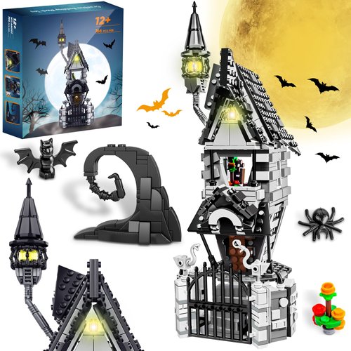 PleySyncz Halloween Haunted Mansion House Building Kit, Before Christmas Building Blocks Set with Glowing Lighting, for Fans and Kids (766pcs)