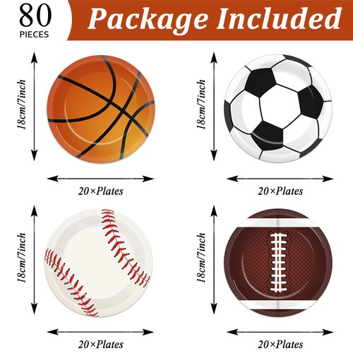 ZOIIWA 80Pcs Sports Themed Birthday Party Supplies All Star Plates Baseball Football Soccer Basketball Dinnerware Plates Superstar Disposable Paper Plates for Boy Birthday baby shower Party Decor