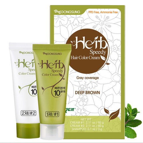DONGSUNG Herb Speedy Color Cream PPD Free (Deep Brown, 1 pack) Korean Herbal Ammonia Free Vegan Hair Dye Sun Protection Odorless No more Eye and/or Scalp Irritations From Coloring For Sensitive Scalp