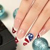 24Pcs 4th of July Press on Nails Medium Almond Independence Day Fake Nails Red Glitter French Tip False Nails with Star Designs Full Cover Stick on Nails Acrylic Patriotic Artificial Nails for Women