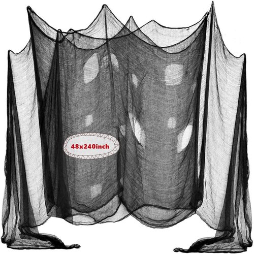 Niurui 48 x 240 inch Halloween Black Creepy Cloth,Spooky Scary Giant Cheese Cloth for Halloween Party Supplies Decorations Indoor Outdoor Yard Home Wall Decor