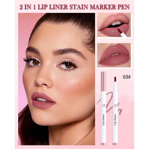 Lip Liner Stain Marker Pen-1Pcs Rose Liquid Lip Tint Lipgloss, Longlasting Waterproof Quick Dry Lipstick Lipcolor, Precise Chisel Tip Smooth Lip Gloss Pen, Christmas Makeup Gift for Women Girl-03