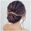 Yheakne Gold Crystal Bridal Hair Comb, Alloy Wedding Hair Accessories with Rhinestone Leaf Hair Piece, for Bride and Bridesmaids (Gold with crystal, 3.15 x 2 inch)