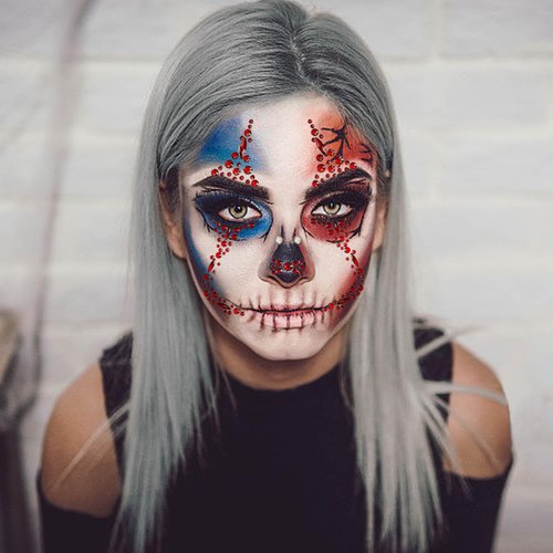2 Packs Halloween Face Gems Jewels Tattoos Day of the Dead Skull Face Temporary Tattoos Rhinestone Crystal Body Gems Makeup Stickers for Halloween Party Cosplay