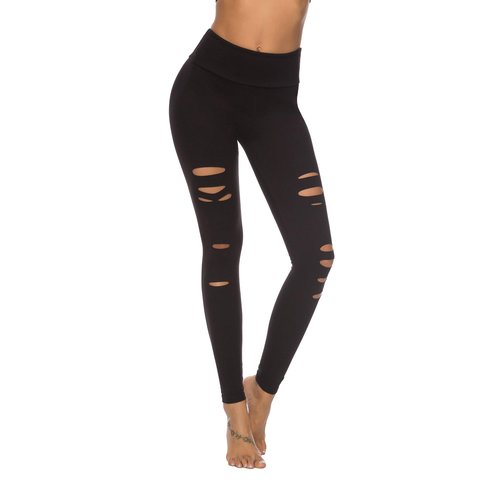DIBAOLONG Womens High Waist Yoga Pants Cutout Ripped Tummy Control Workout Running Yoga Skinny Leggings Black XL