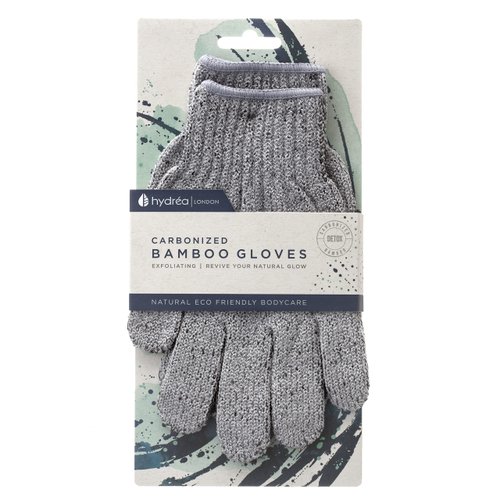 Hydrea London Exfoliating Gloves - Carbonised Bamboo Face Exfoliator & Body Scrubber for Men & Women - Deep-Cleansing & Smoothing Shower Mitt Exfoliant - Charcoal Facial Bath Scrub for Skincare