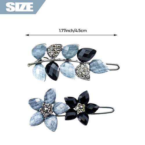 DonLeeving 2 PACK Crystal Flower Leaf Hair Clips Fashion Sparkly Glitter Rhinestones Hair Barrettes Hairpin Hair Styling Accessories