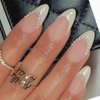 Foccna Press on Nails White Pearl Fake Nails Tips Almond Women's French False Nails White Medium Glossy Daily Wear Artificail Nails for Nail Art Manicure Decoration,24pcs