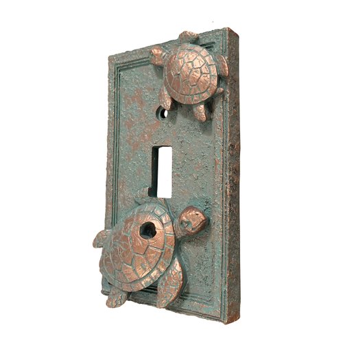 Top Brass Sea Turtle Nautical Beach Art Decor - Electrical Cover Wall Plate Bronze/Verdigris Finish - Single Switch, Double, Rocker, Outlet (Single Switch)